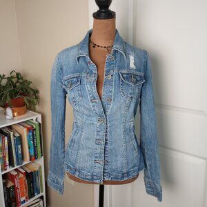 Vintage Y2K Fitted Tommy Hilfiger Denim Jacket – Fitted Distressed Jean Coat